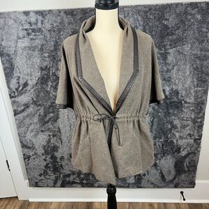 Agnona Cashmere Silk Leather Cardigan Jacket Women's 46 Brown Made In Italy NWOT